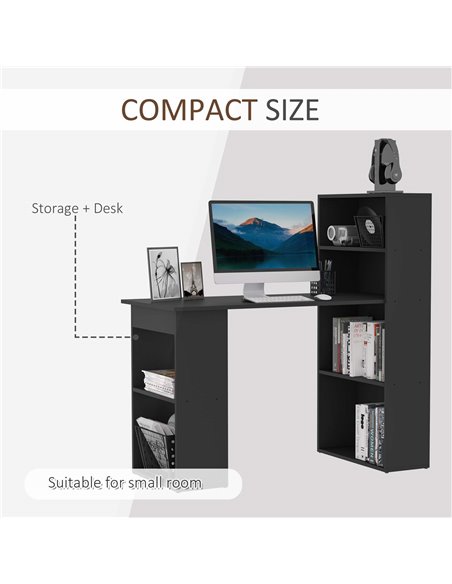 HOMCOM 120cm Modern Computer Desk Bookshelf  Writing Table Workstation PC Laptop Study Home Office 6 Shelves Black - pic 8104 | FastDaddyshop