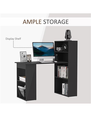 HOMCOM 120cm Modern Computer Desk Bookshelf  Writing Table Workstation PC Laptop Study Home Office 6 Shelves Black