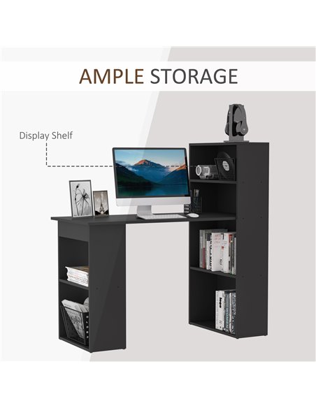 HOMCOM 120cm Modern Computer Desk Bookshelf  Writing Table Workstation PC Laptop Study Home Office 6 Shelves Black - pic 8105 | FastDaddyshop