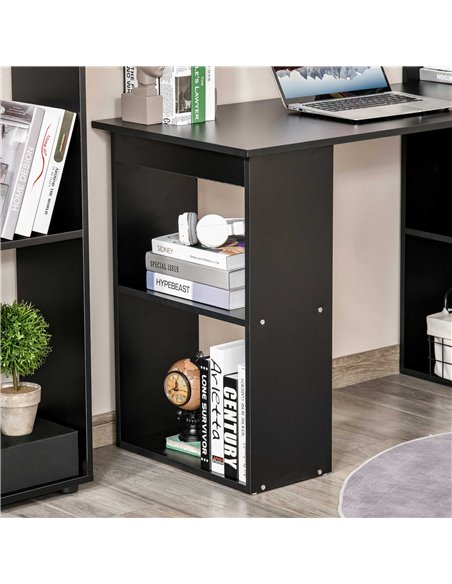 HOMCOM 120cm Modern Computer Desk Bookshelf  Writing Table Workstation PC Laptop Study Home Office 6 Shelves Black - pic 8107 | FastDaddyshop