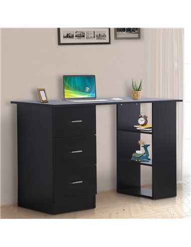HOMCOM Modern Style Computer Desk Writing PC Table Workstation Laptop Study Stationery Cupboard w/ 3 Shelf & Drawers - Black 120
