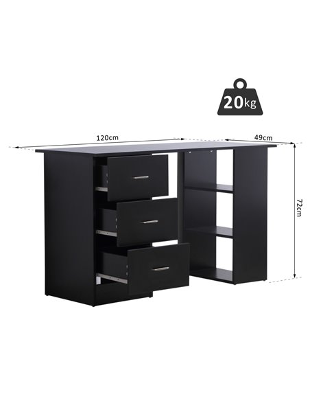 HOMCOM Modern Style Computer Desk Writing PC Table Workstation Laptop Study Stationery Cupboard w/ 3 Shelf & Drawers - Black 120 - pic 8119 | FastDaddyshop