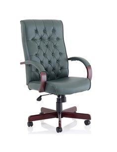 Dynamic Chesterfield Executive Office Chair Green Leather With Arms EX000006