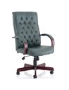 Dynamic Chesterfield Executive Office Chair Green Leather With Arms EX000006