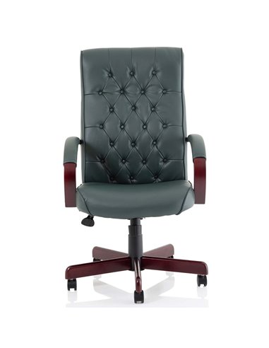 Dynamic Chesterfield Executive Office Chair Green Leather With Arms EX000006