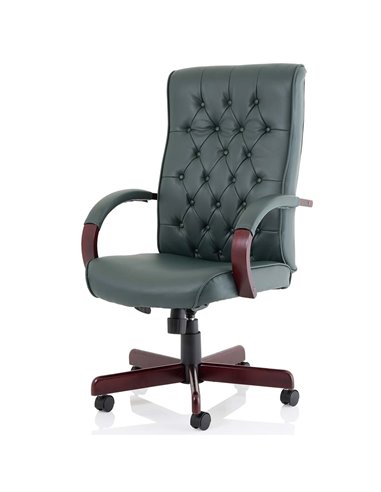 Dynamic Chesterfield Executive Office Chair Green Leather With Arms EX000006