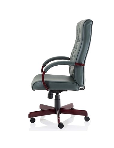 Dynamic Chesterfield Executive Office Chair Green Leather With Arms EX000006