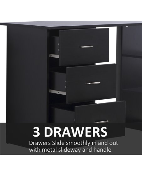 HOMCOM Modern Style Computer Desk Writing PC Table Workstation Laptop Study Stationery Cupboard w/ 3 Shelf & Drawers - Black 120 - pic 8120 | FastDaddyshop