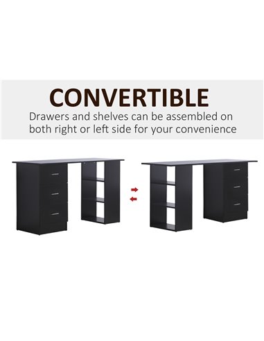 HOMCOM Modern Style Computer Desk Writing PC Table Workstation Laptop Study Stationery Cupboard w/ 3 Shelf & Drawers - Black 120