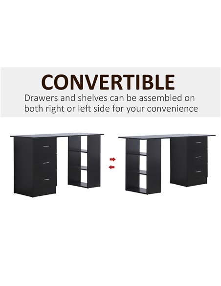 HOMCOM Modern Style Computer Desk Writing PC Table Workstation Laptop Study Stationery Cupboard w/ 3 Shelf & Drawers - Black 120 - pic 8121 | FastDaddyshop