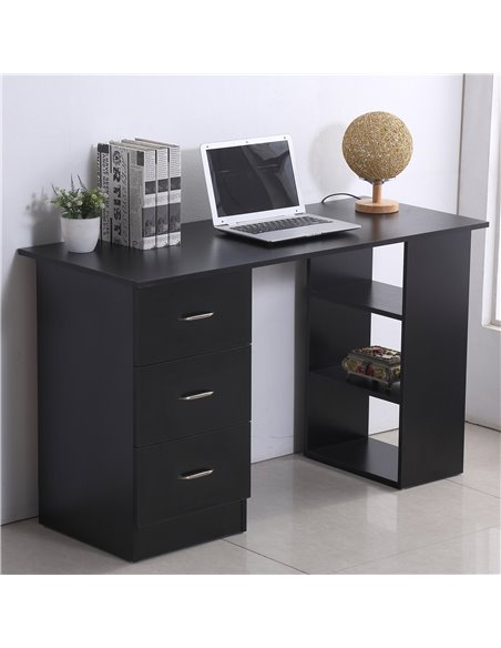 HOMCOM Modern Style Computer Desk Writing PC Table Workstation Laptop Study Stationery Cupboard w/ 3 Shelf & Drawers - Black 120 - pic 8125 | FastDaddyshop