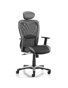 Dynamic Victor II Executive Office Chair Black Leather Black Mesh With Arms, Headrest KC0160