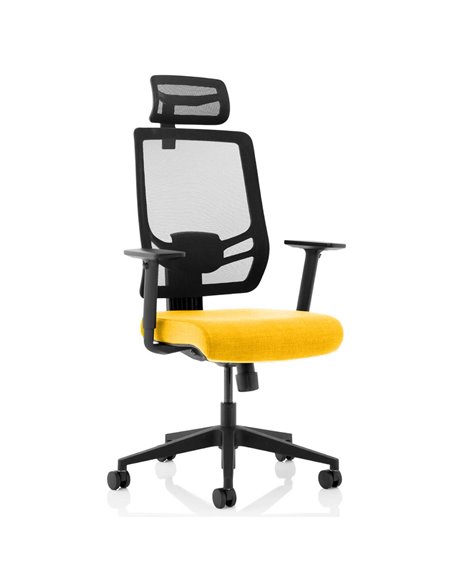Dynamic Ergo Twist Office Chair Bespoke Fabric Seat Senna Yellow Mesh Back with Headrest KCUP1888 - pic 81316 | FastDaddyshop