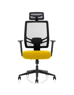 Dynamic Ergo Twist Office Chair Bespoke Fabric Seat Senna Yellow Mesh Back with Headrest KCUP1888 2
