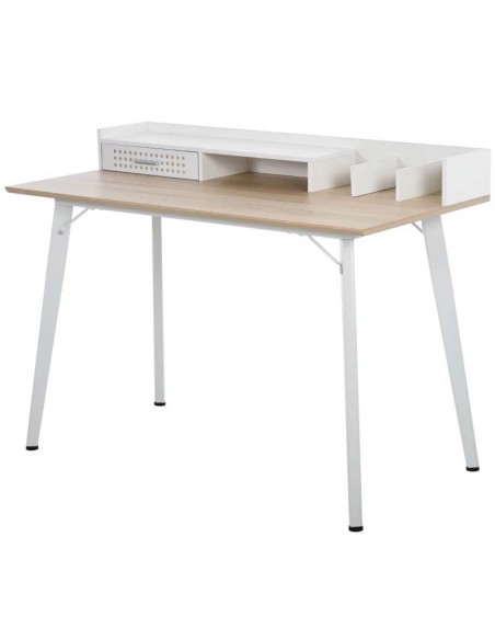 Homcom Modern Computer Desk with Drawer, Oak Color and White - pic 8135 | FastDaddyshop