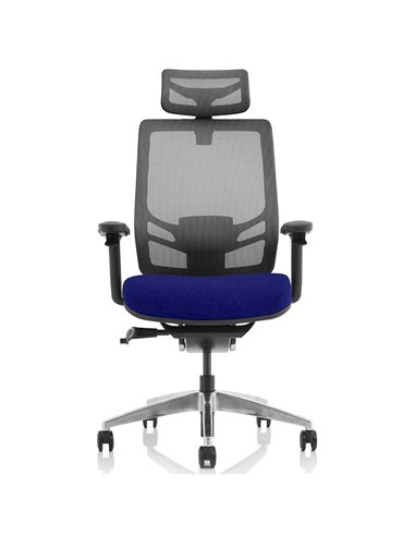 Dynamic Ergo Click Posture Office Chair Bespoke Fabric Seat Stevia Blue Black Mesh Back with Headrest KCUP1930