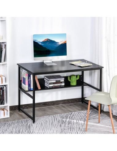 Homcom Computer Desk with Storage Shelf, Adjustable Feet, Metal Frame, Black
