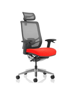 Dynamic Ergo Click Posture Office Chair Bespoke Fabric Seat Tabasco Orange Black Mesh Back with Headrest KCUP1931