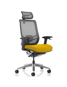 Dynamic Ergo Click Posture Office Chair Bespoke Fabric Seat Senna Yellow Black Mesh Back with Headrest KCUP1932