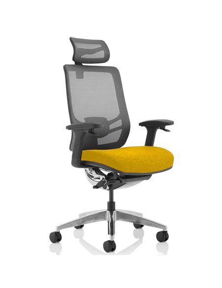 Dynamic Ergo Click Posture Office Chair Bespoke Fabric Seat Senna Yellow Black Mesh Back with Headrest KCUP1932 - pic 81372 | FastDaddyshop