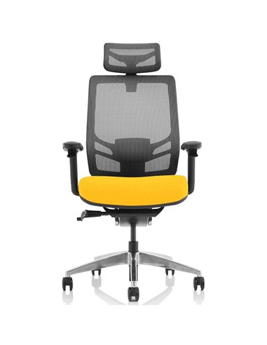 Dynamic Ergo Click Posture Office Chair Bespoke Fabric Seat Senna Yellow Black Mesh Back with Headrest KCUP1932