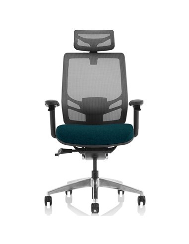Dynamic Ergo Click Posture Office Chair Bespoke Fabric Seat Maringa Teal Black Mesh Back with Headrest KCUP1934