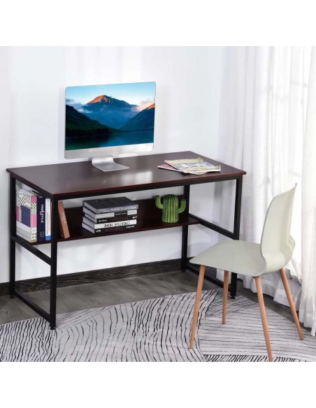 Homcom Computer Desk with Storage Shelf, Adjustable Feet, Metal Frame, Brown - pic 8138 | FastDaddyshop