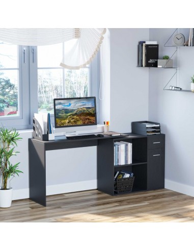 Homcom L-Shaped corner computer desk with Storage Shelf Drawer, Black