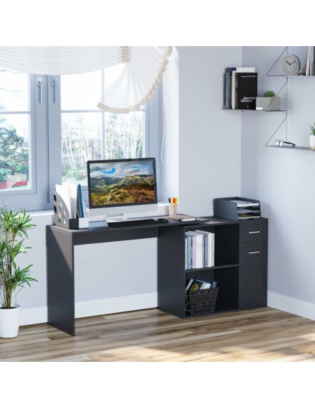 Homcom L-Shaped corner computer desk with Storage Shelf Drawer, Black - pic 8140 | FastDaddyshop