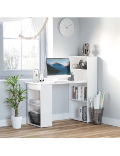 HOMCOM 120cm Modern Computer Desk Bookshelf  Writing Table Workstation PC Laptop Study Home Office 6 Shelves White 2