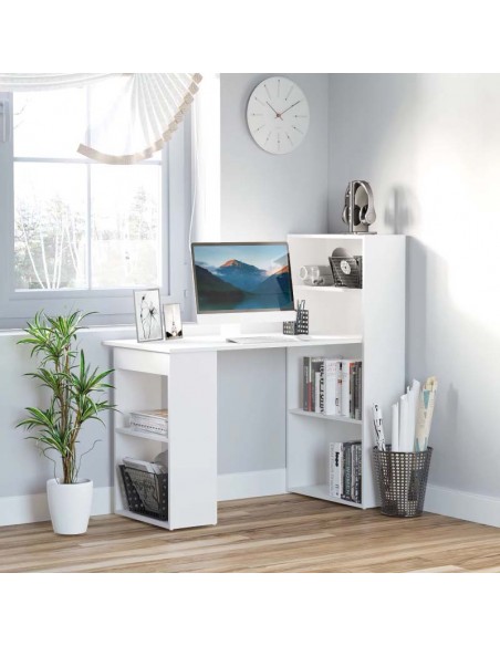 Homcom 120cm Modern Computer Desk with 6 Shelves, White - pic 8143 | FastDaddyshop