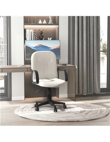 HOMCOM Swivel Executive Office Chair Home Office Mid Back PU Leather Computer Desk Chair for Adults with Arm, Wheels, Cream