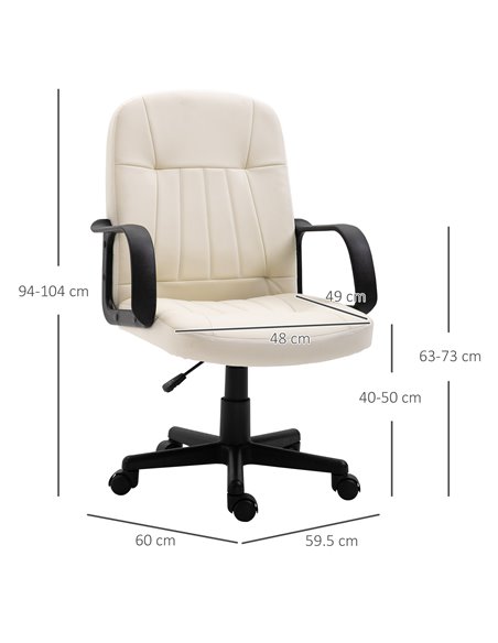 HOMCOM Swivel Executive Office Chair Home Office Mid Back PU Leather Computer Desk Chair for Adults with Arm, Wheels, Cream - pic 8148 | FastDaddyshop