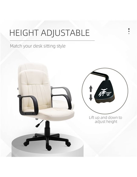 HOMCOM Swivel Executive Office Chair Home Office Mid Back PU Leather Computer Desk Chair for Adults with Arm, Wheels, Cream - pic 8149 | FastDaddyshop