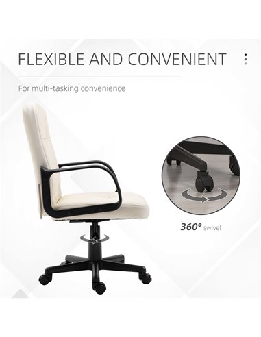 HOMCOM Swivel Executive Office Chair Home Office Mid Back PU Leather Computer Desk Chair for Adults with Arm, Wheels, Cream