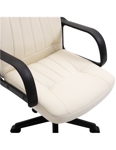 HOMCOM Swivel Executive Office Chair Home Office Mid Back PU Leather Computer Desk Chair for Adults with Arm, Wheels, Cream