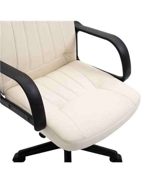 HOMCOM Swivel Executive Office Chair Home Office Mid Back PU Leather Computer Desk Chair for Adults with Arm, Wheels, Cream - pic 8152 | FastDaddyshop