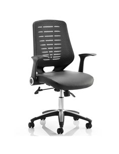 Dynamic Relay Task Operator Chair Leather Seat Black Back With Folding Arms OP000117