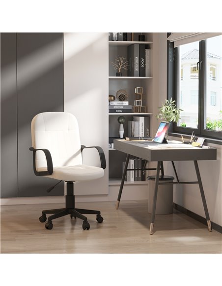 HOMCOM Swivel Executive Office Chair Home Office Mid Back PU Leather Computer Desk Chair for Adults with Arm, Wheels, Cream - pic 8154 | FastDaddyshop