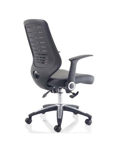 Dynamic Relay Task Operator Chair Leather Seat Black Back With Folding Arms OP000117