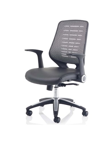 Dynamic Relay Task Operator Chair Leather Seat Silver Back With Folding Arms OP000118