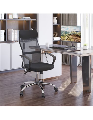 HOMCOM Swivel Office Chair Mesh Fabric Executive Chair Seat Home Desk Chairs Armchair with Wheel, Black
