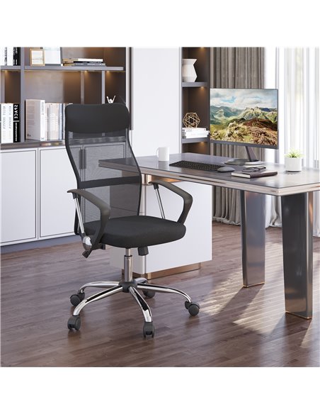 HOMCOM Swivel Office Chair Mesh Fabric Executive Chair Seat Home Desk Chairs Armchair with Wheel, Black - pic 8155 | FastDaddyshop