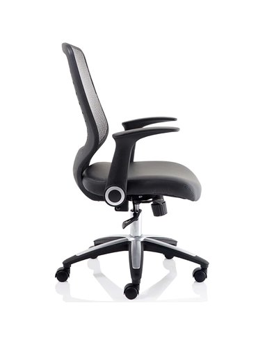 Dynamic Relay Task Operator Chair Leather Seat Silver Back With Folding Arms OP000118