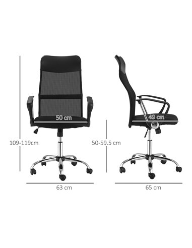 HOMCOM Swivel Office Chair Mesh Fabric Executive Chair Seat Home Desk Chairs Armchair with Wheel, Black