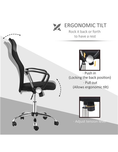 HOMCOM Swivel Office Chair Mesh Fabric Executive Chair Seat Home Desk Chairs Armchair with Wheel, Black