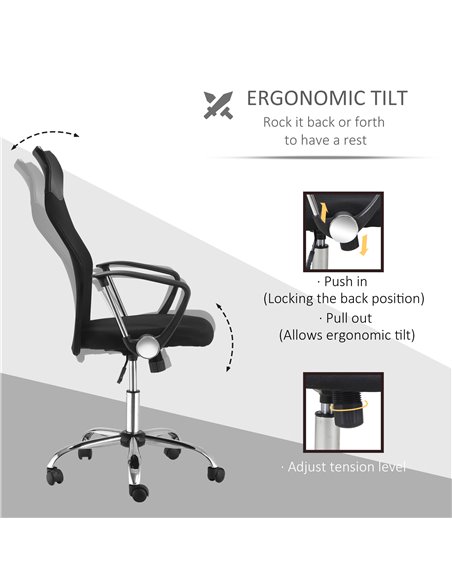HOMCOM Swivel Office Chair Mesh Fabric Executive Chair Seat Home Desk Chairs Armchair with Wheel, Black - pic 8157 | FastDaddyshop