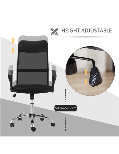 HOMCOM Swivel Office Chair Mesh Fabric Executive Chair Seat Home Desk Chairs Armchair with Wheel, Black
