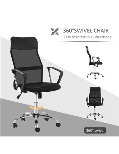 HOMCOM Swivel Office Chair Mesh Fabric Executive Chair Seat Home Desk Chairs Armchair with Wheel, Black