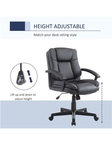 HOMCOM Swivel Executive Office Chair Mid Back Faux Leather Computer Desk Chair for Home with Double-Tier Padding, Arm, Wheels, B